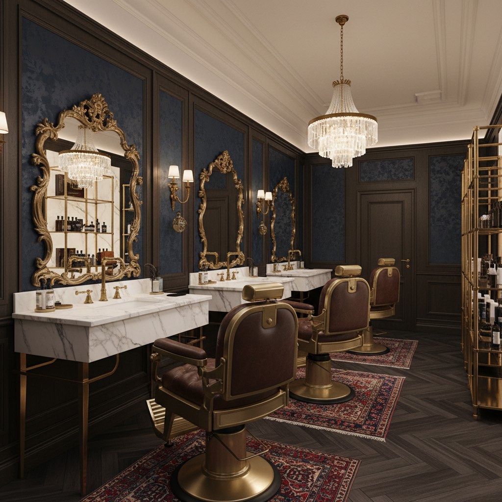 Interior de barbería premium en Madrid