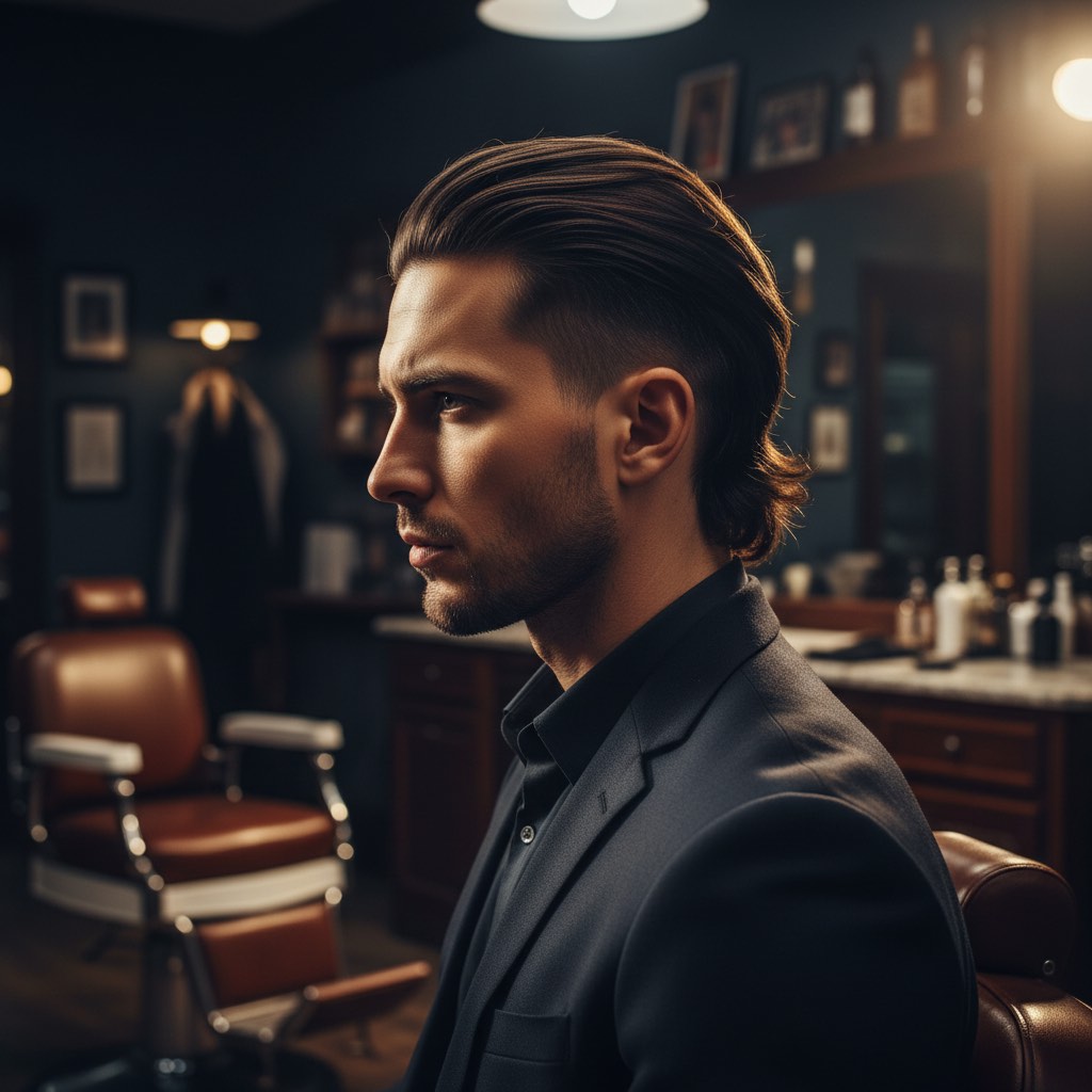 Melena masculina larga con undercut lateral